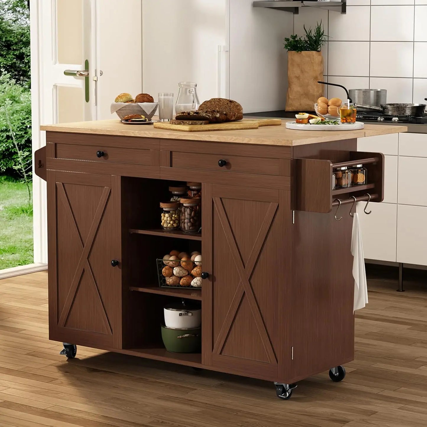 Kitchen Island On Wheels With Drop Leaf Countertop