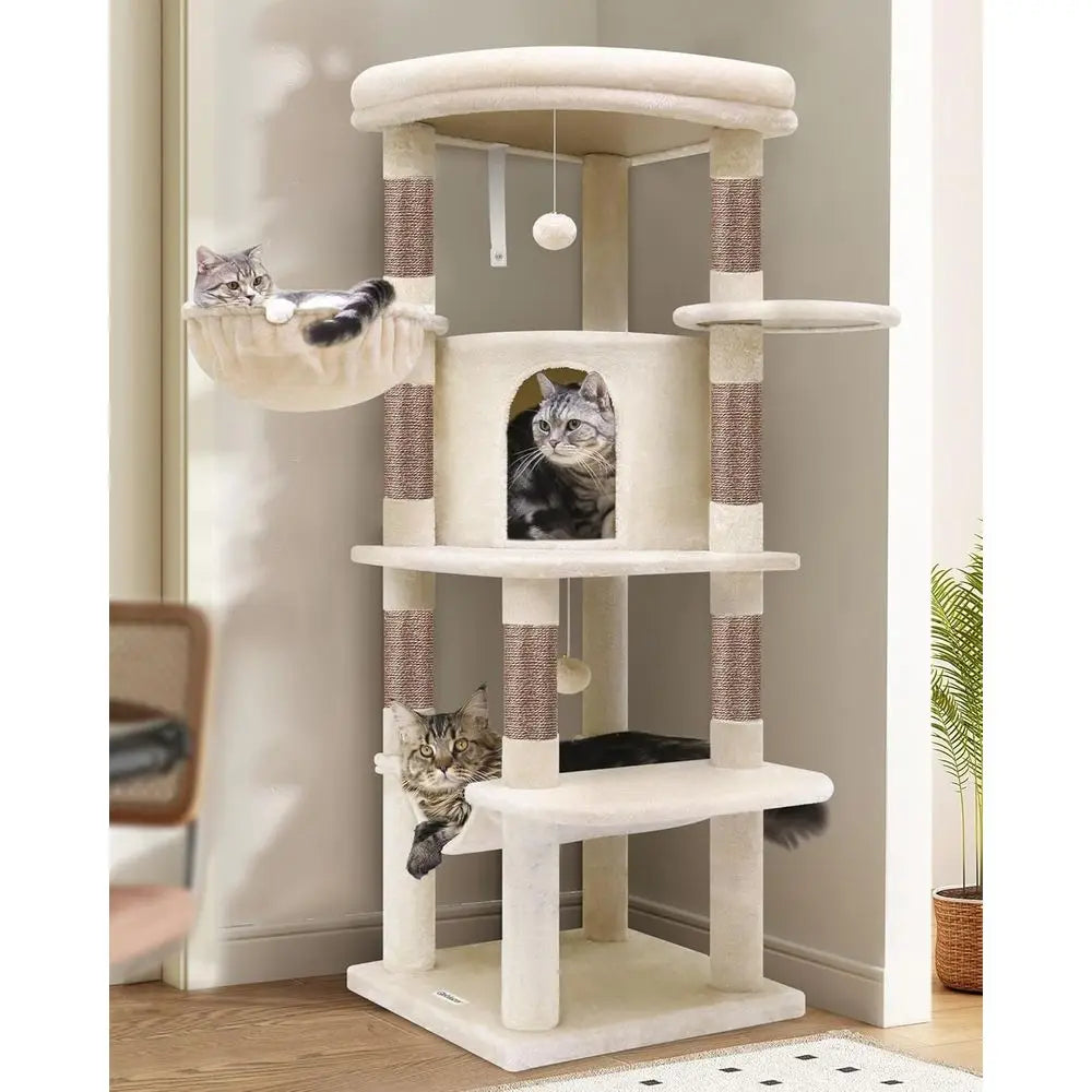 Indoor Cat Tree Curved Tower With Hammock And Sisal Posts