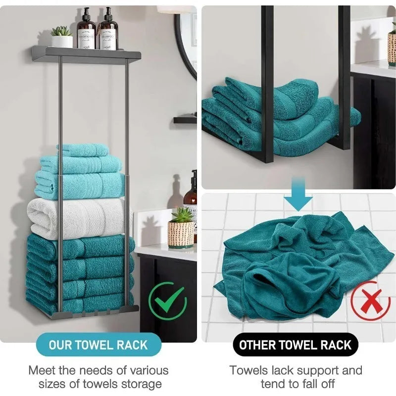 Double Wall Mounted Towel Rack Stainless Steel Bathroom Holder