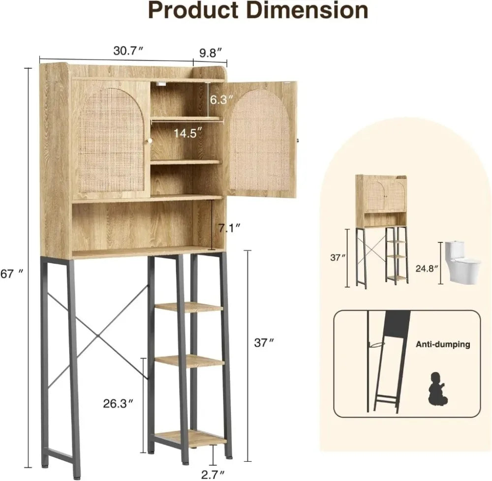 Rattan Over Toilet Storage Cabinet With Adjustable Shelf