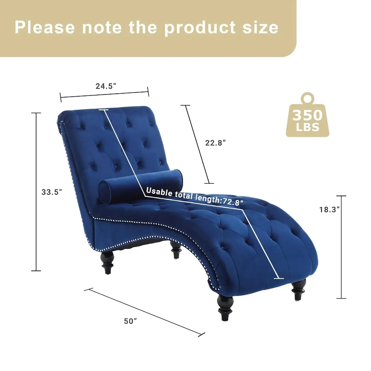 Velvet Button Tufted Chaise Lounge Chair For Living Room