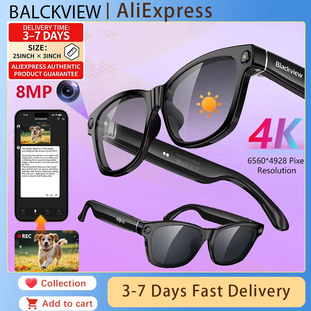 iowodo AI Smart Glasses With 2K Camera Bluetooth Voice Assistant