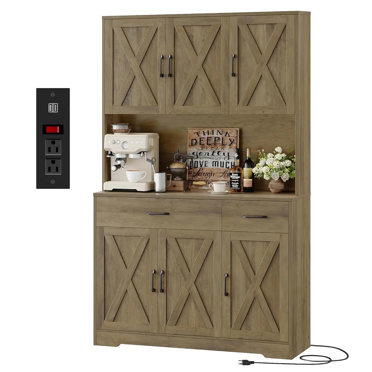 HUANZHUANG Pantry Cabinet With Charging Station Kitchen Storage