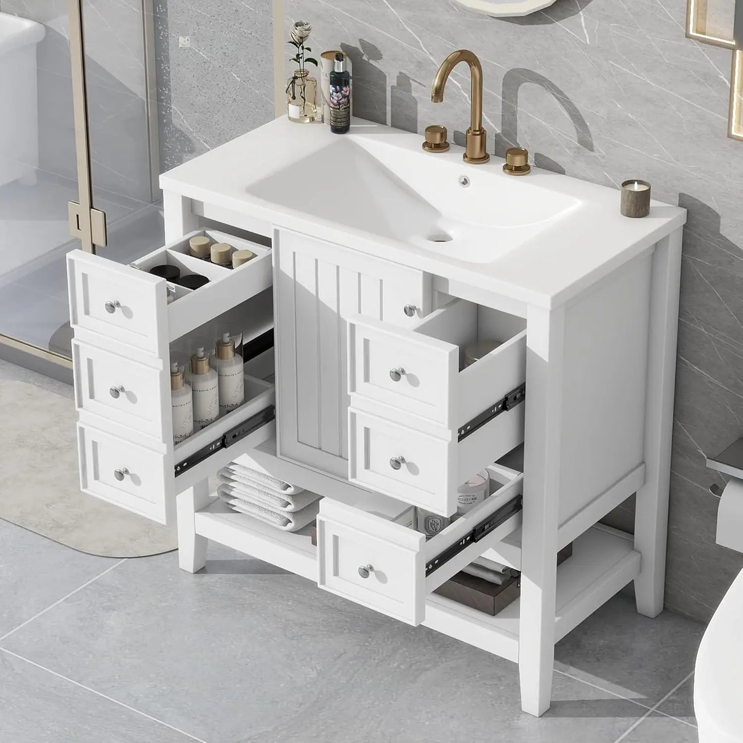Bathroom Vanity Cabinet Sink Top Combo With Three Drawers