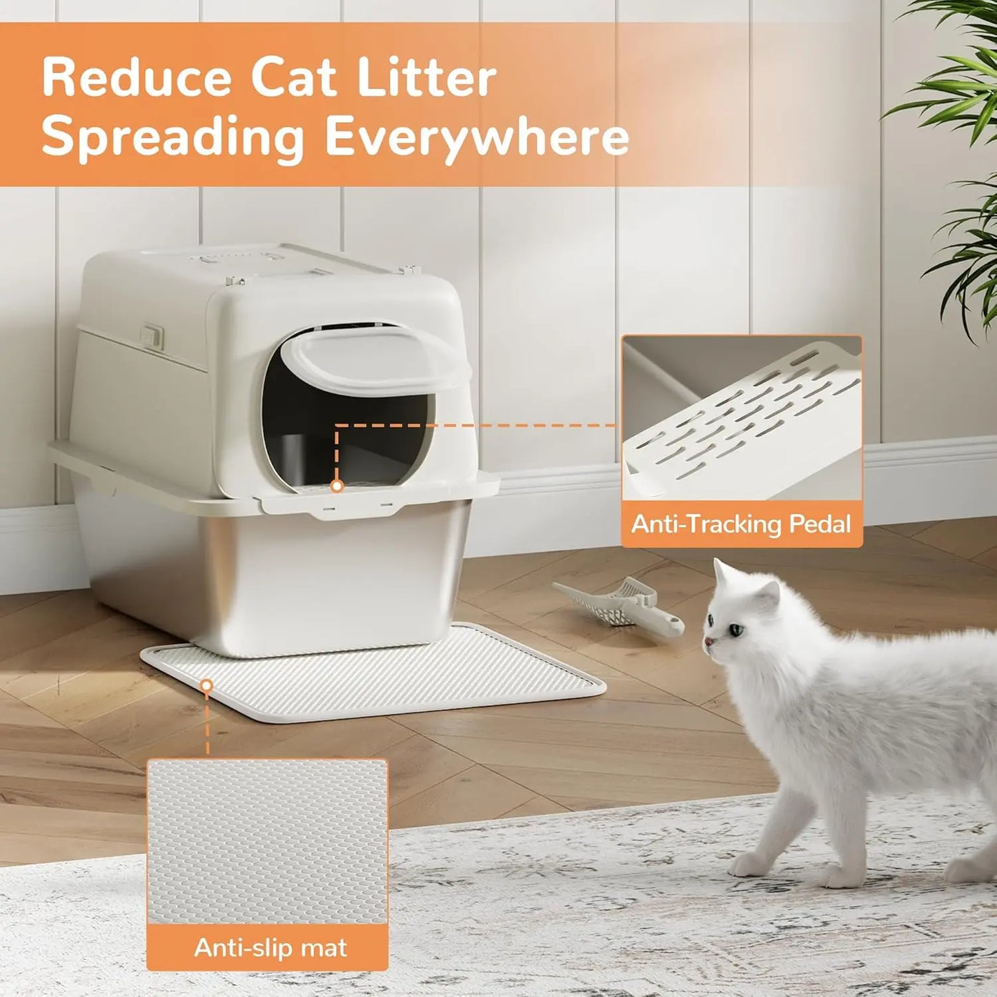 HiMISS Stainless Steel Cat Litter Box Odor Free Anti Leakage