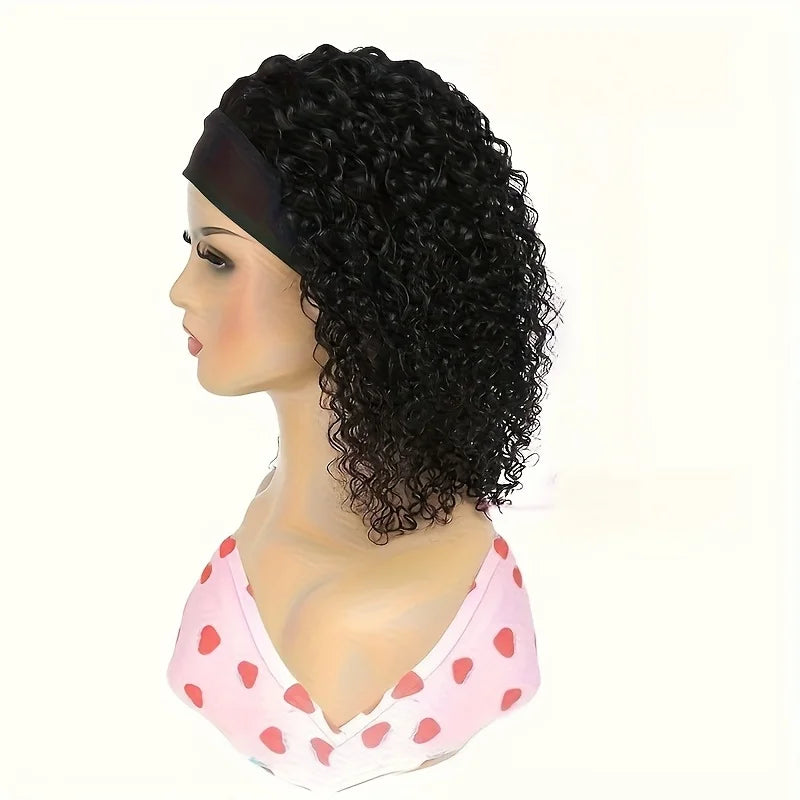 FIUMER 200 Density Short Headband Bob Wig Curly Glueless