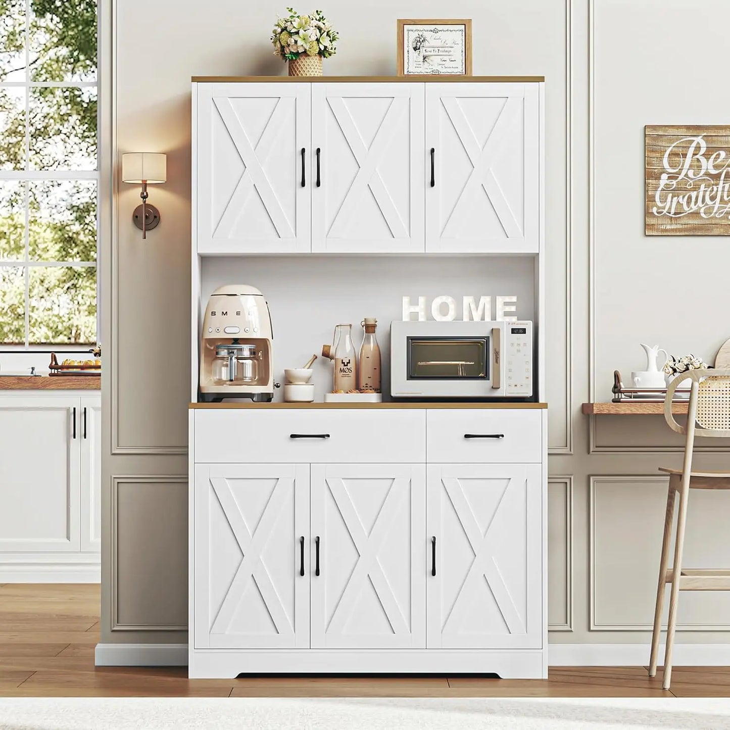 HUANZHUANG Pantry Cabinet With Charging Station Kitchen Storage