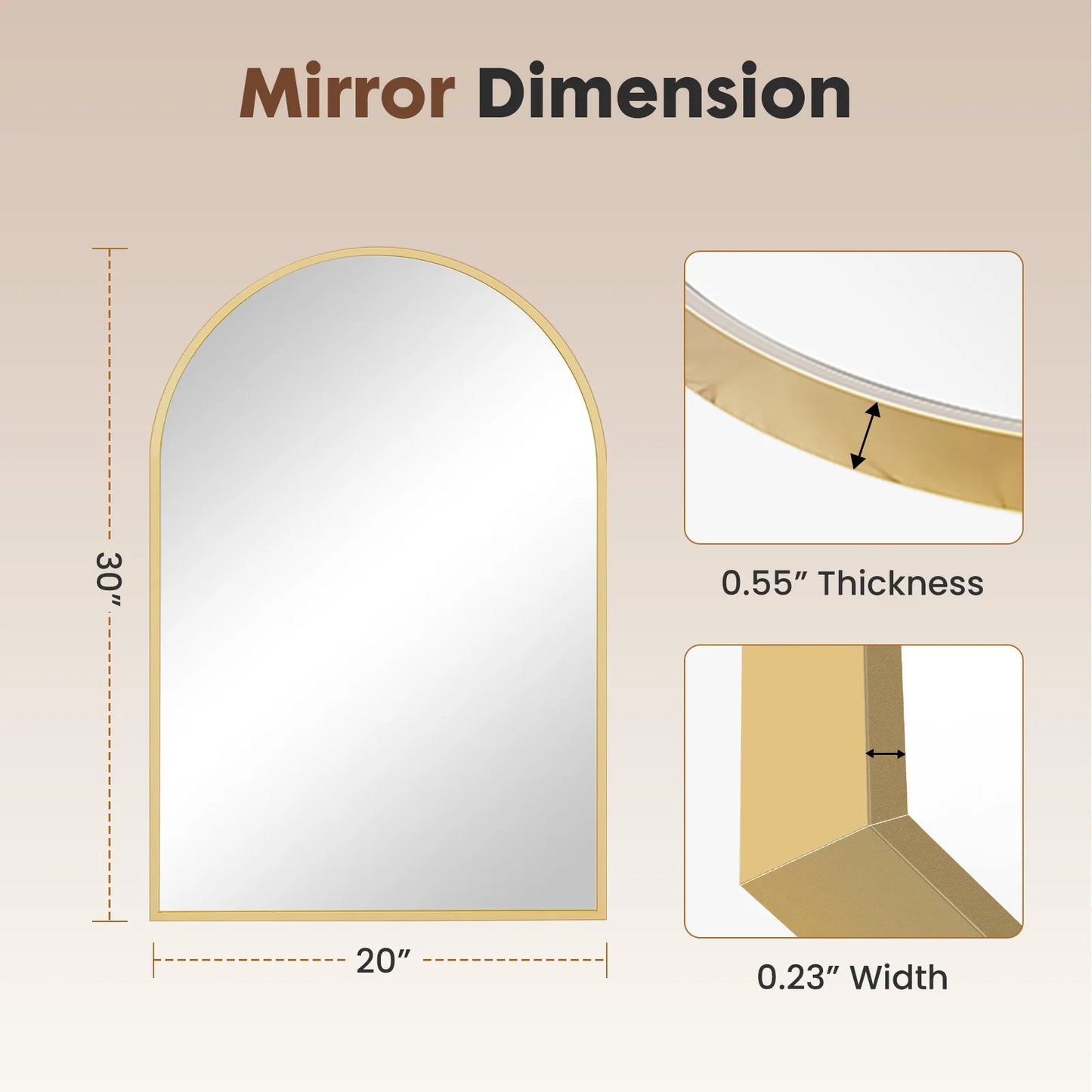 JHK Arched Metal Framed Bathroom Mirror for Wall and Entryway