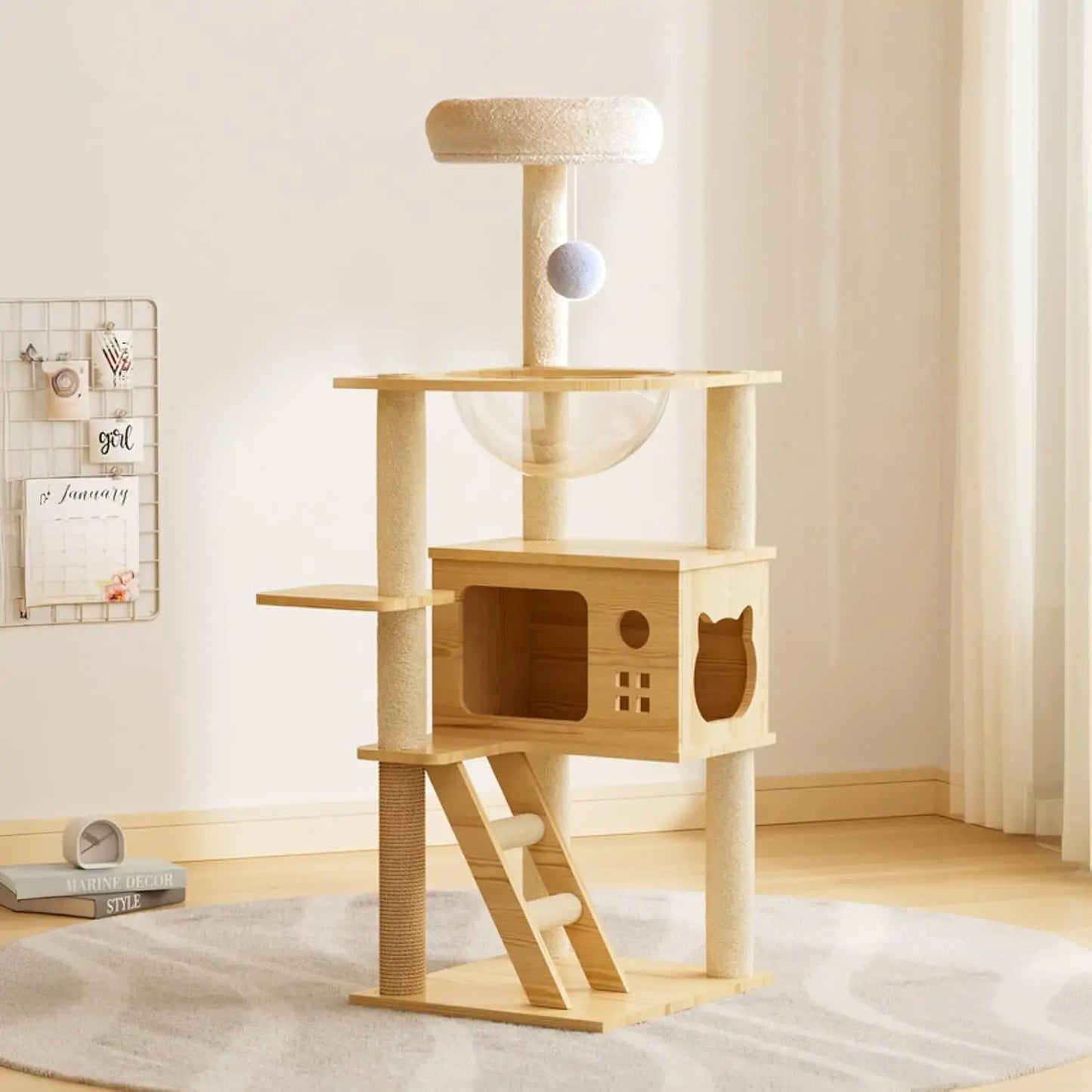 Modern Wood Cat Tower With Sisal Scratching Posts