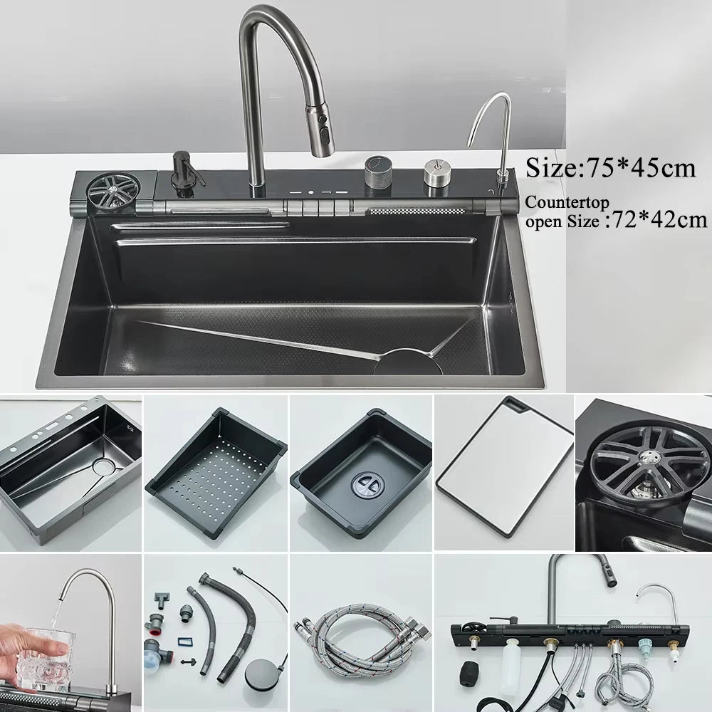 MYQualife 304 Stainless Steel Waterfall Sink Faucet Set With Display