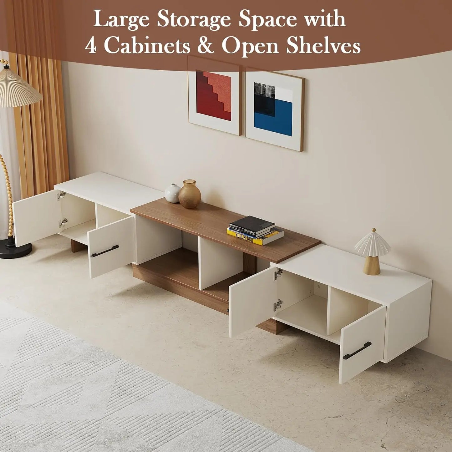 GUOHE Extendable TV Stand Modern Entertainment Center With Cabinets