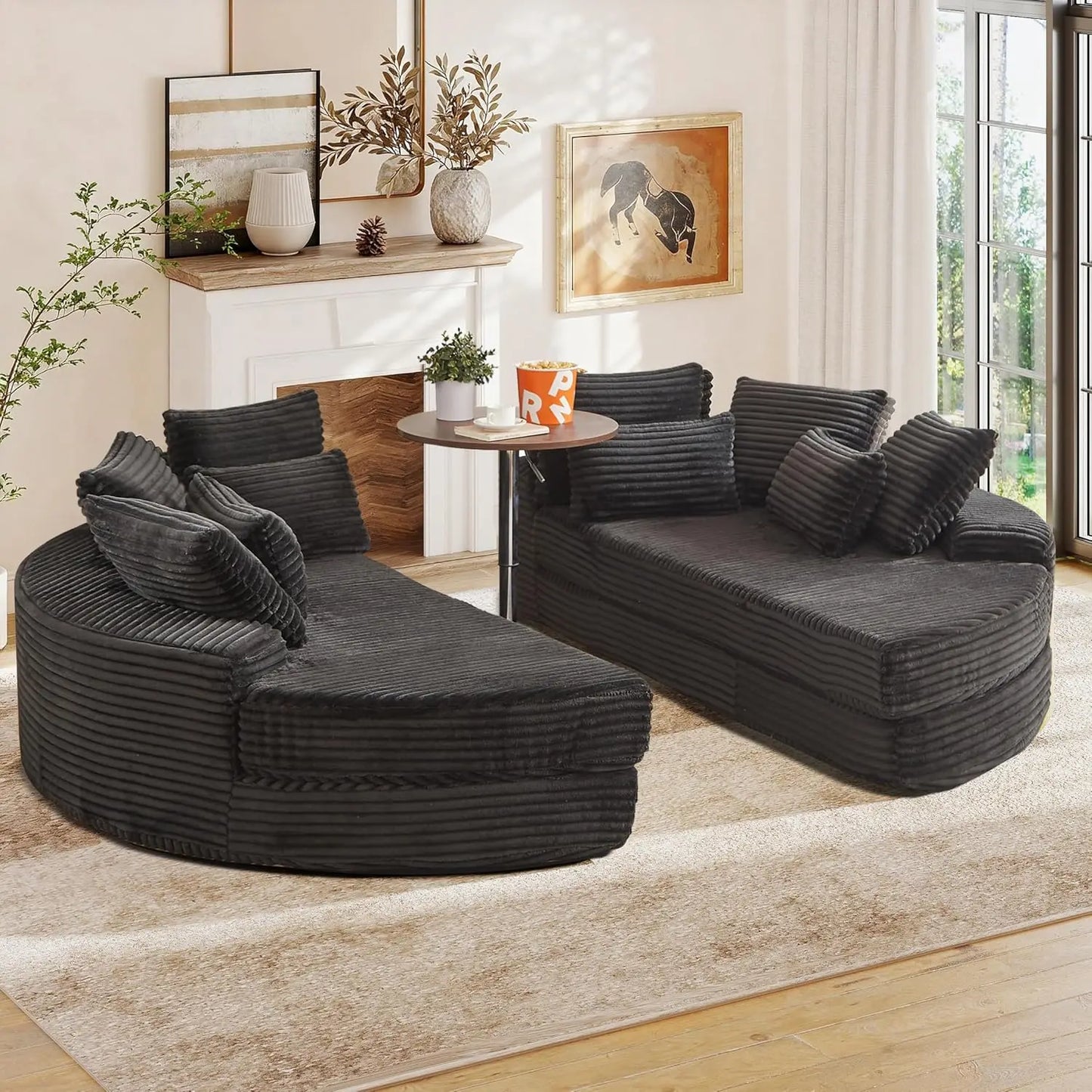 Oversized Round Chaise Lounge Chair Converts Into Two