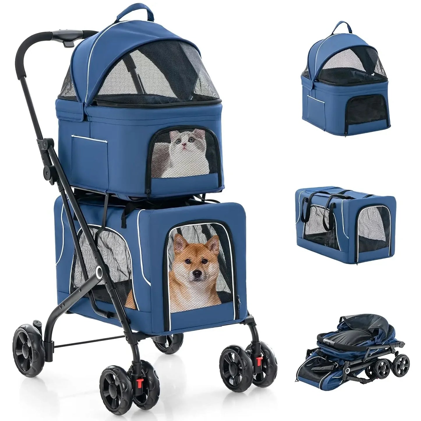 Pet Travel Stroller With Removable Carrycot And 4 Lockable Wheels