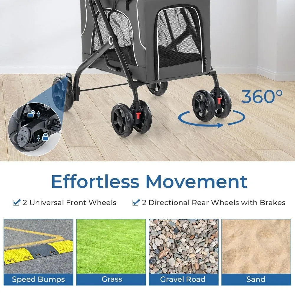 Pet Travel Stroller With Removable Carrycot And 4 Lockable Wheels
