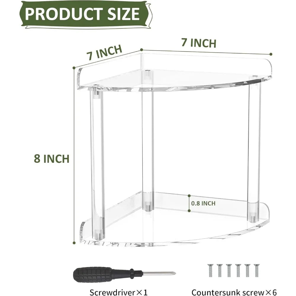 Acrylic Two Tier Countertop Corner Organizer Shelf Clear Vanity Storage