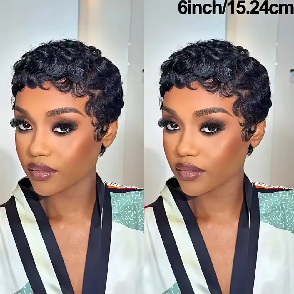 UVEOUS Women's Pixie Cut Wig Short Layered Curly Bangs