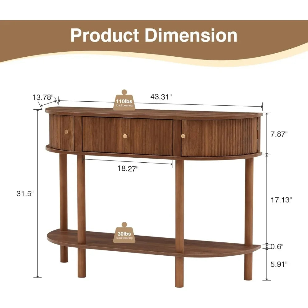 Modern Fluted Half Moon Console Table with Storage