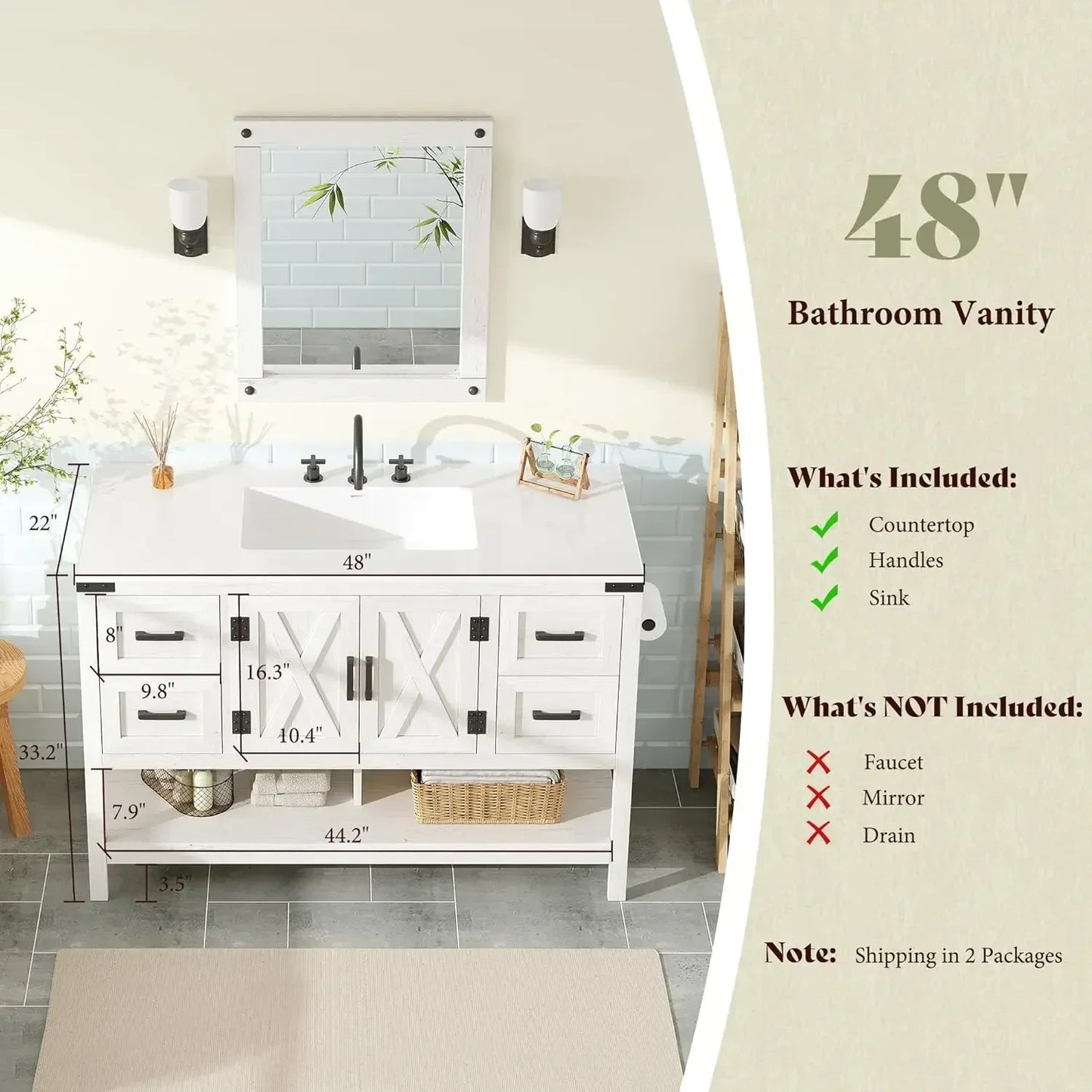 Farmhouse Vanity With Sink Freestanding Cabinet With Drawers Barn Doors