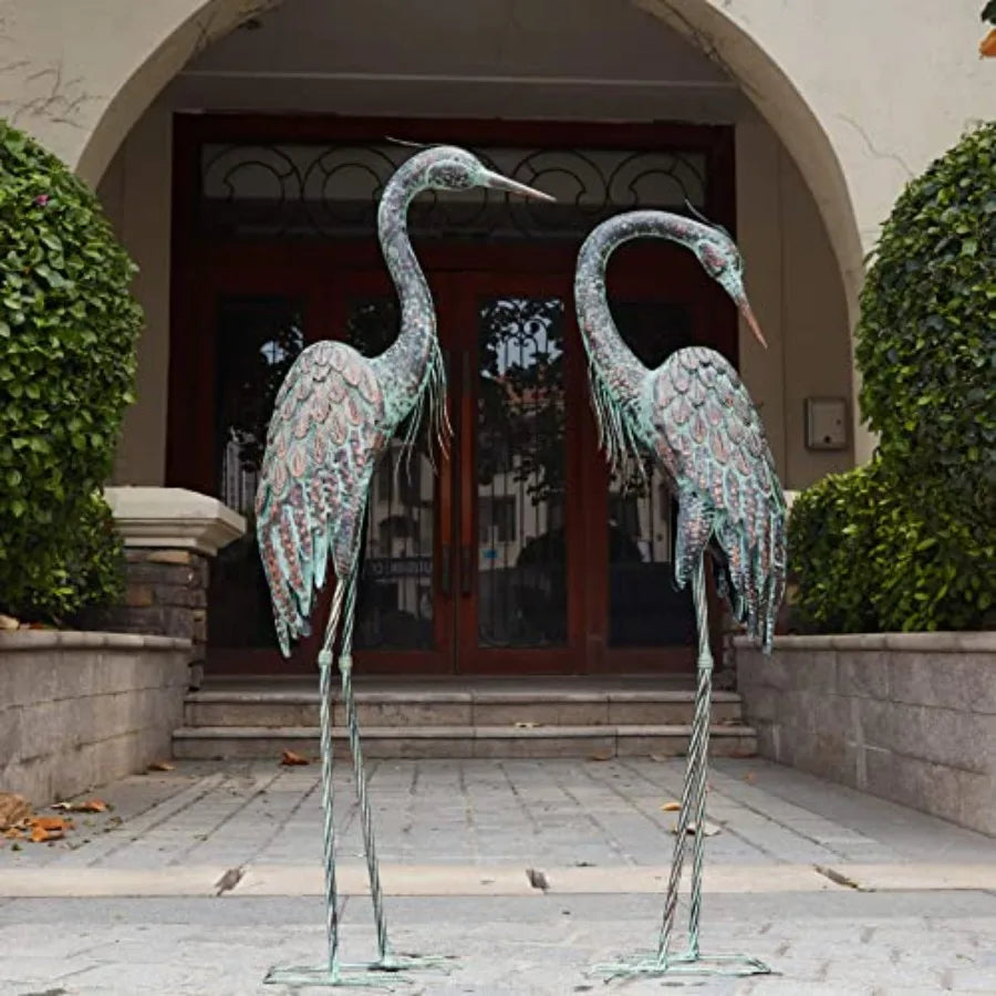 SHXI Garden Crane Statues Set 2 Heron Patina Yard Art