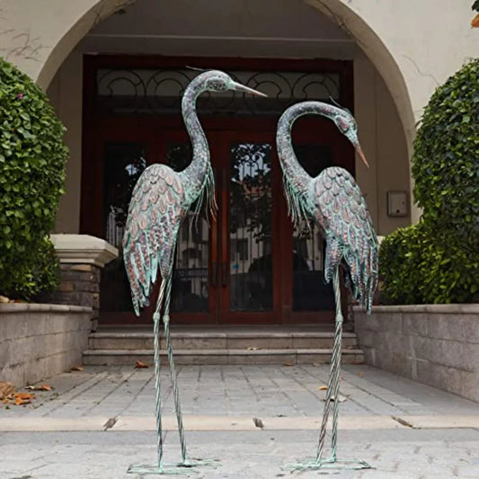 SHXI Garden Crane Statues Set 2 Heron Patina Yard Art