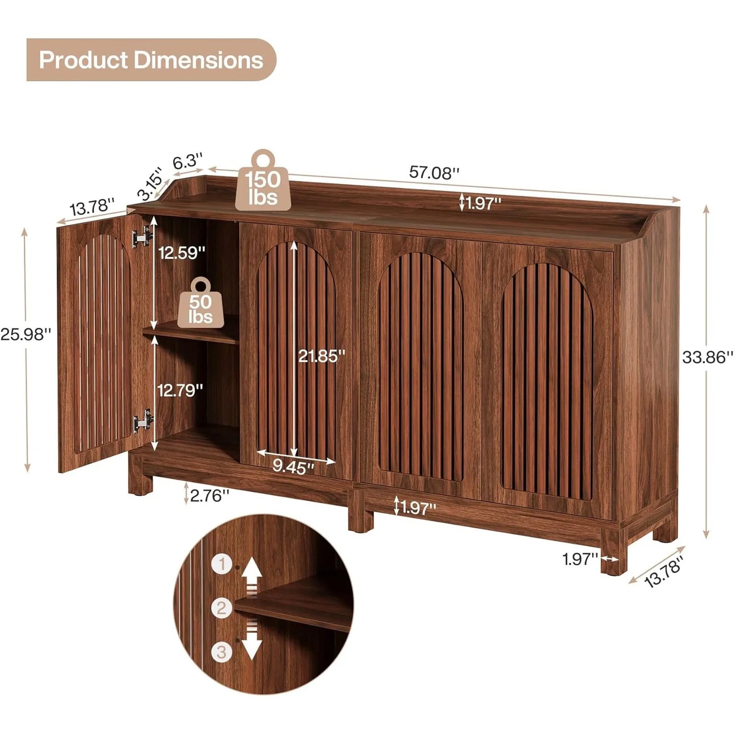 LITTLE TREE Buffet Cabinet With Storage Walnut Farmhouse Sideboard