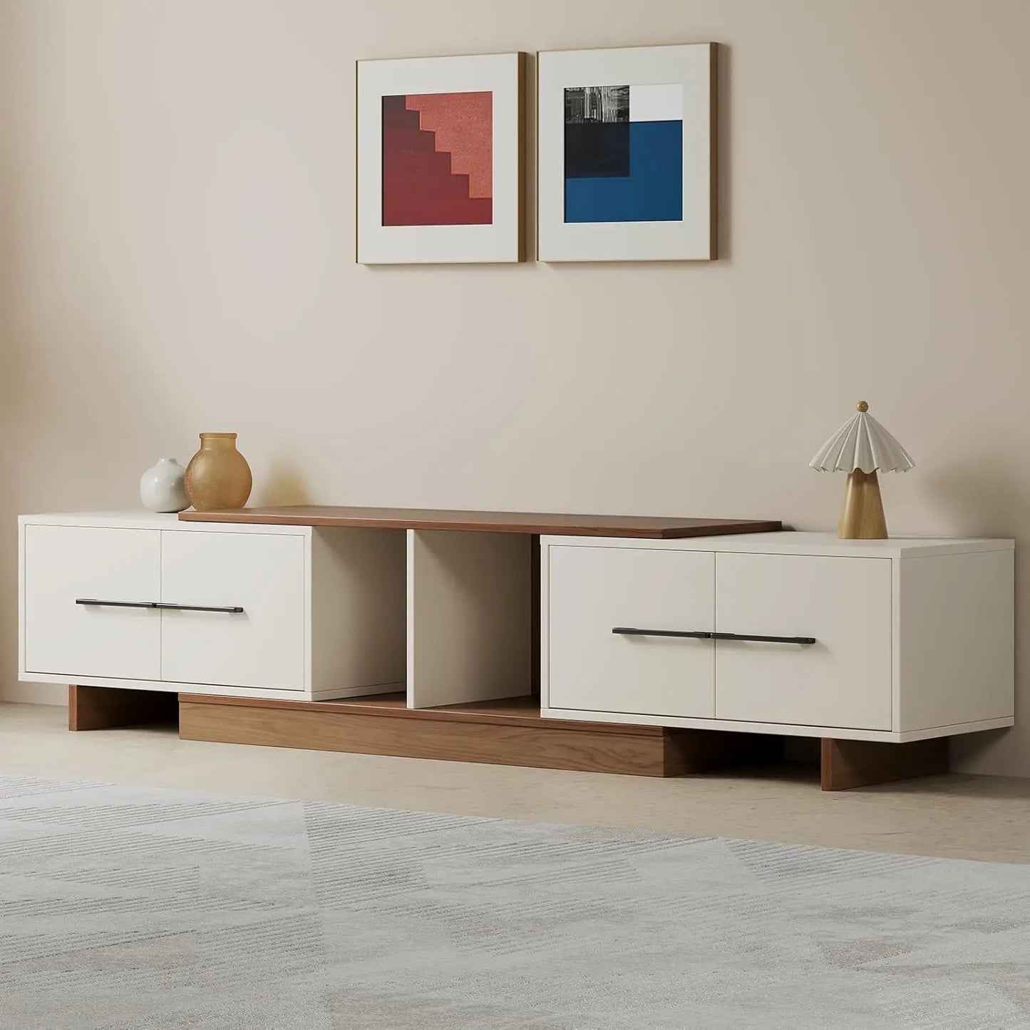GUOHE Extendable TV Stand Modern Entertainment Center With Cabinets
