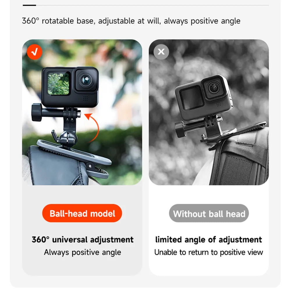 Magnetic Backpack Clip for GoPro Hero 11 10 9 8 7 6 5 Action Camera 360° Rotation Clamp Mount Accessories