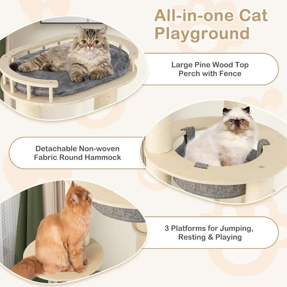 Wood Cat Tree Multi-Level Cat Tower With Scratching Posts