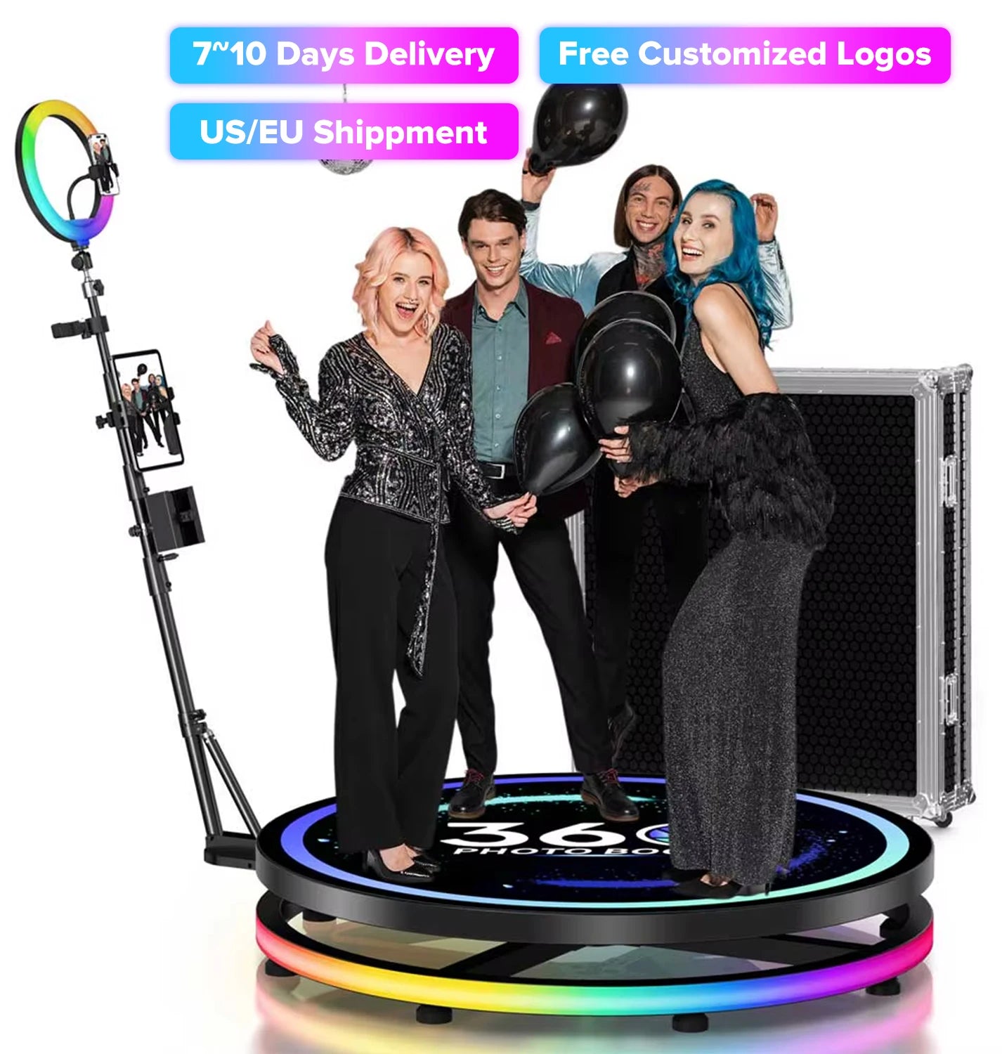360 Photo Booth Rotating Platform RGB Ring Light