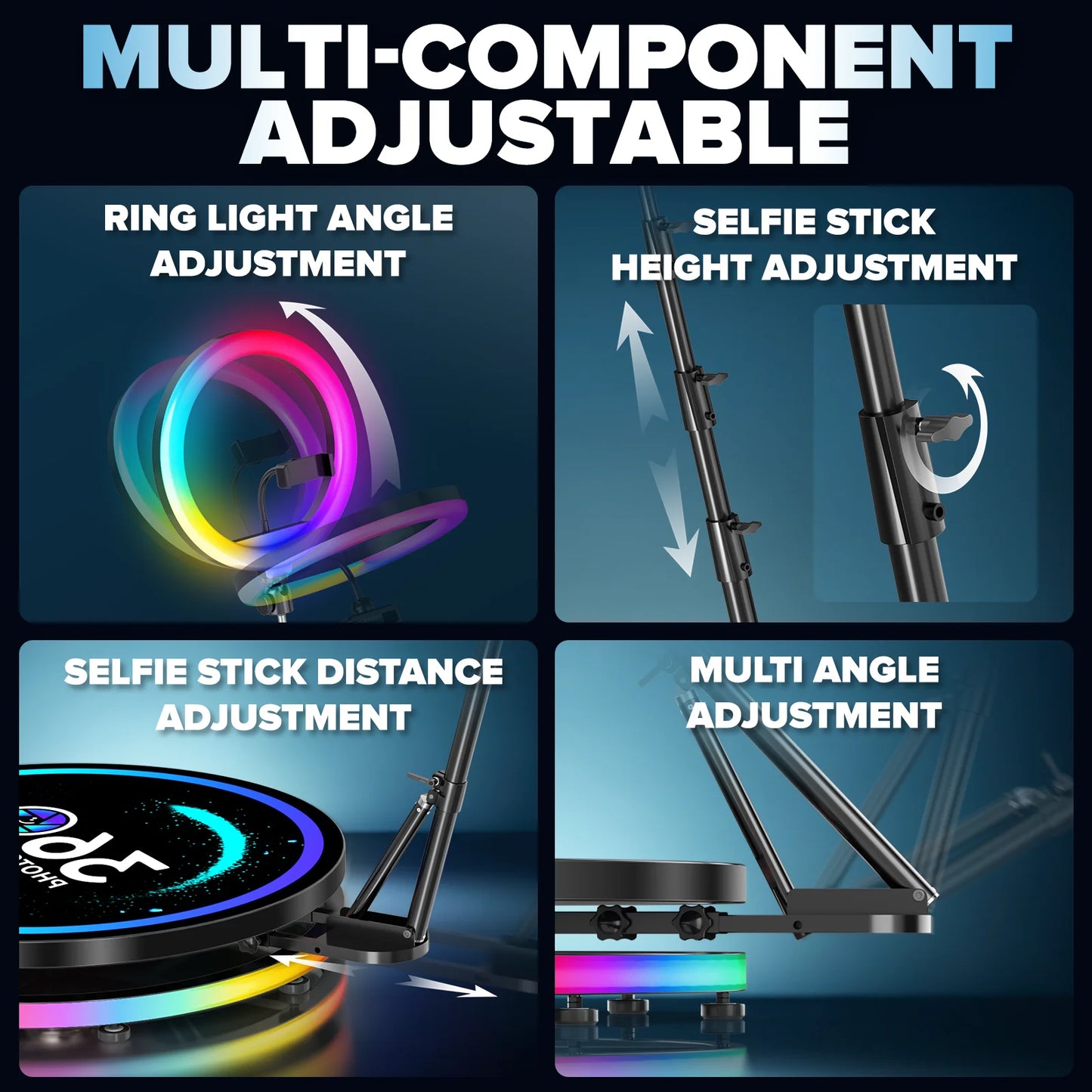 360 Photo Booth Rotating Platform RGB Ring Light