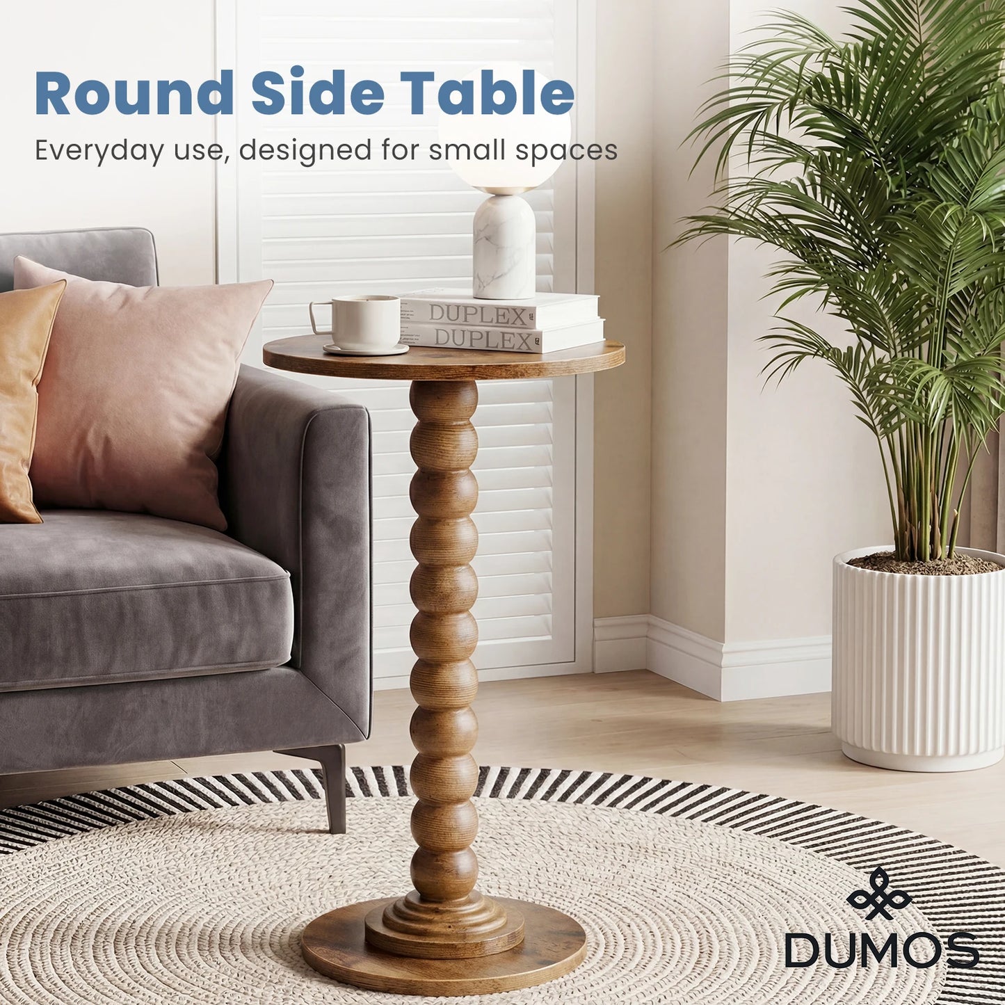 JHK Round Side Table With Solid Wood Legs And Storage