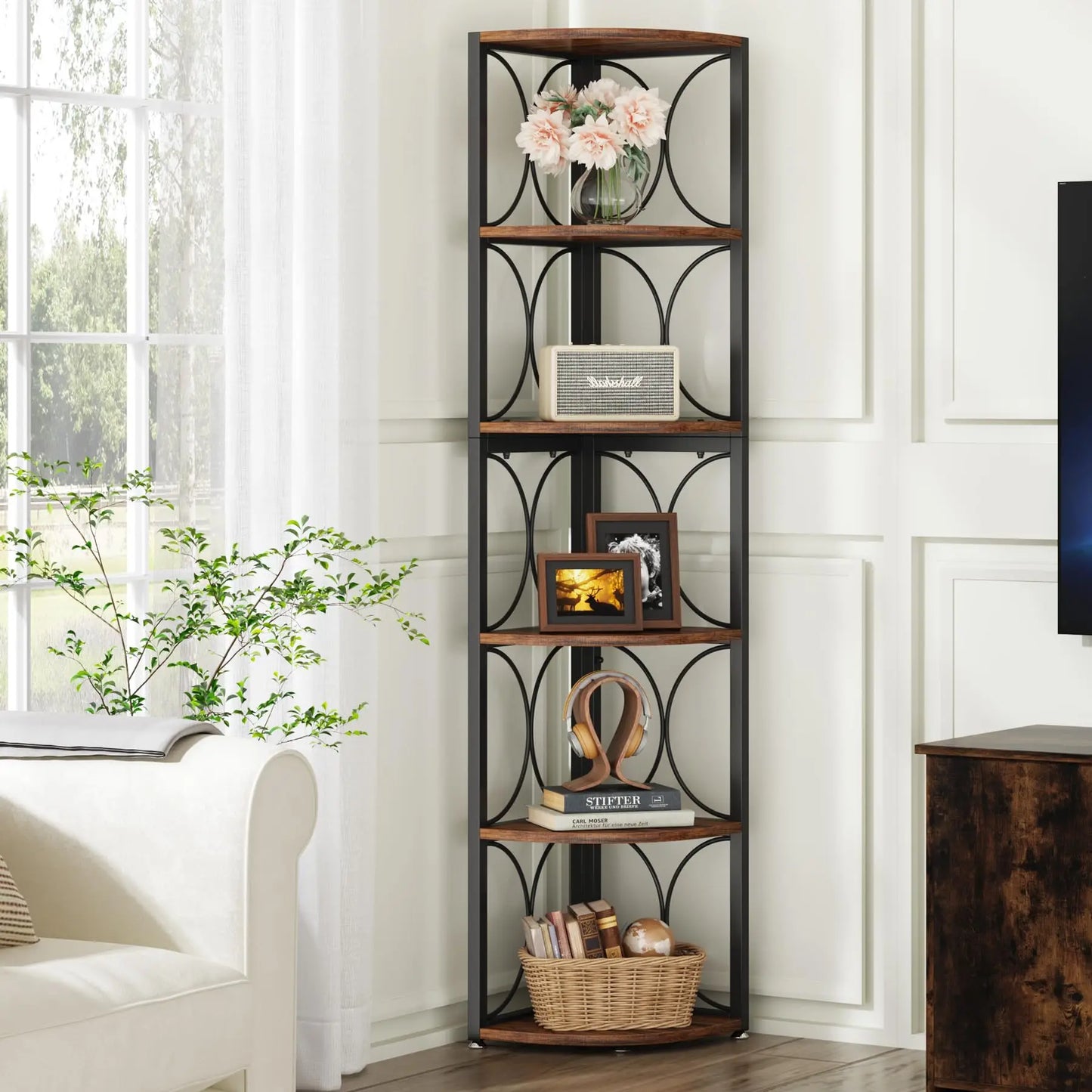Tribesigns Six-Tier Tall Corner Shelf Bookcase Storage Unit