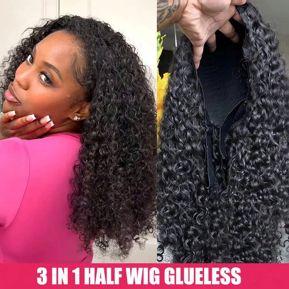 BUNGIOL Jerry Curly Half Wig Human Hair Clip In Glueless