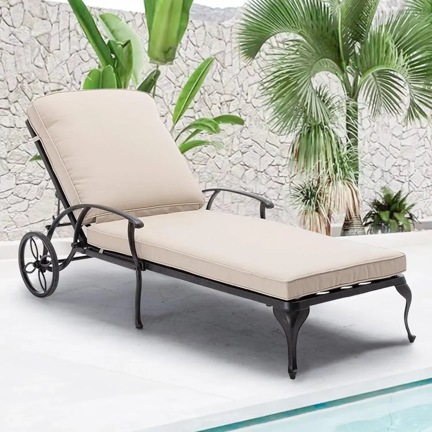 Adjustable Reclining Chaise Lounge With Cushion Poolside