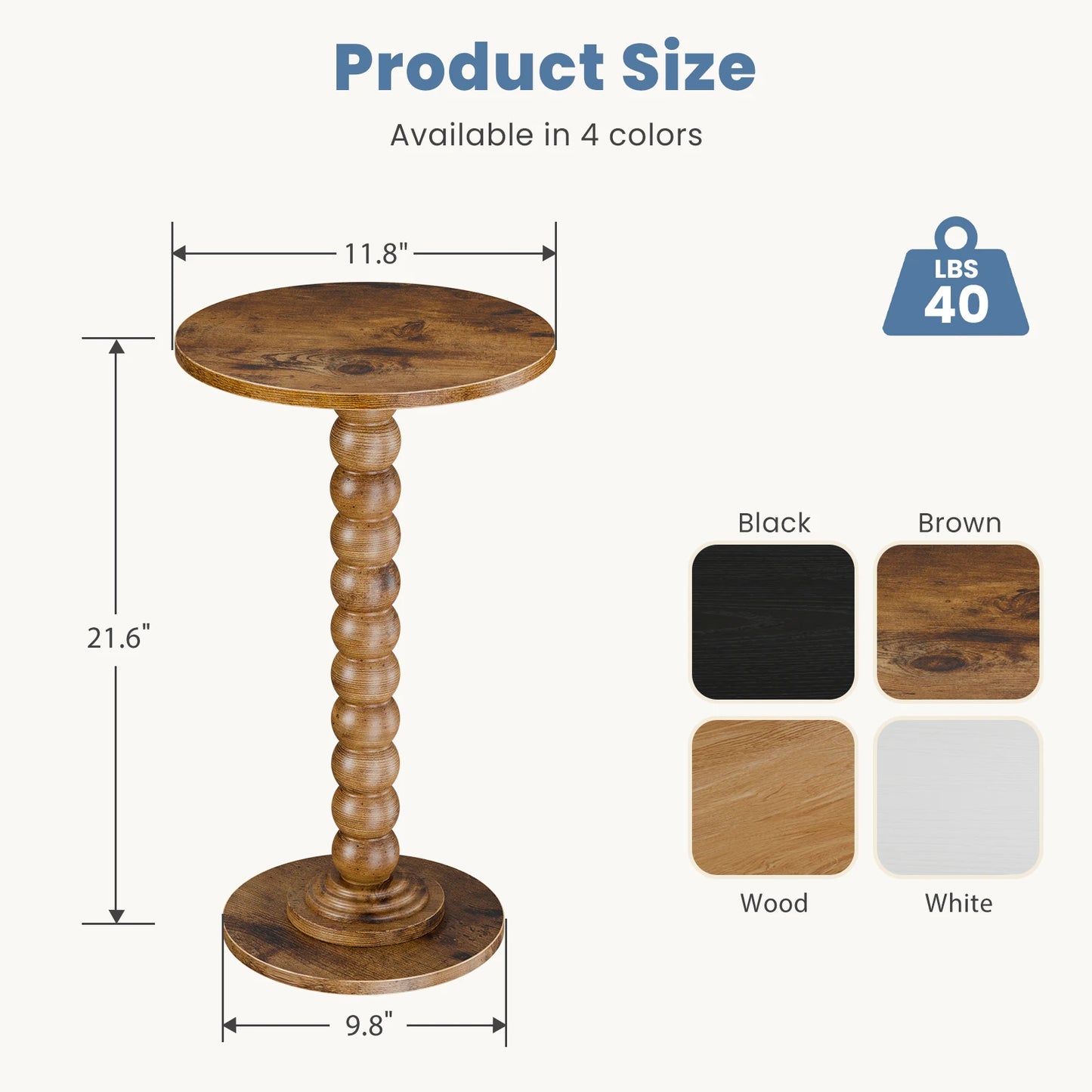 JHK Round Side Table With Solid Wood Legs And Storage