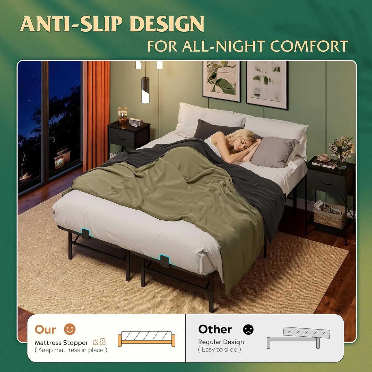 XMSJ Foldable Bed Frame With Heavy Duty Steel Slats No Box Spring Needed