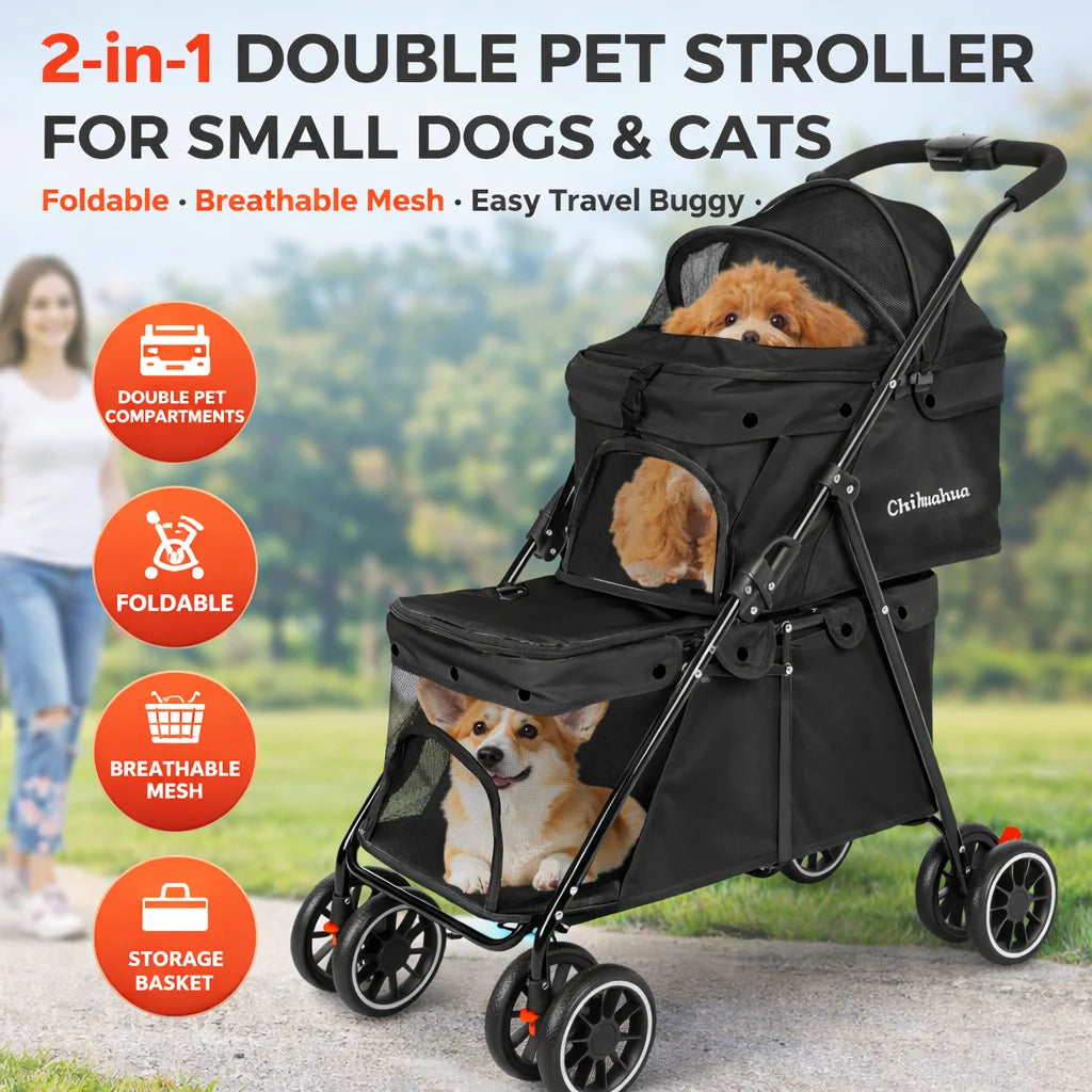 CHIHUAHU 2-in-1 Double Pet Stroller For Small Dogs And Cats