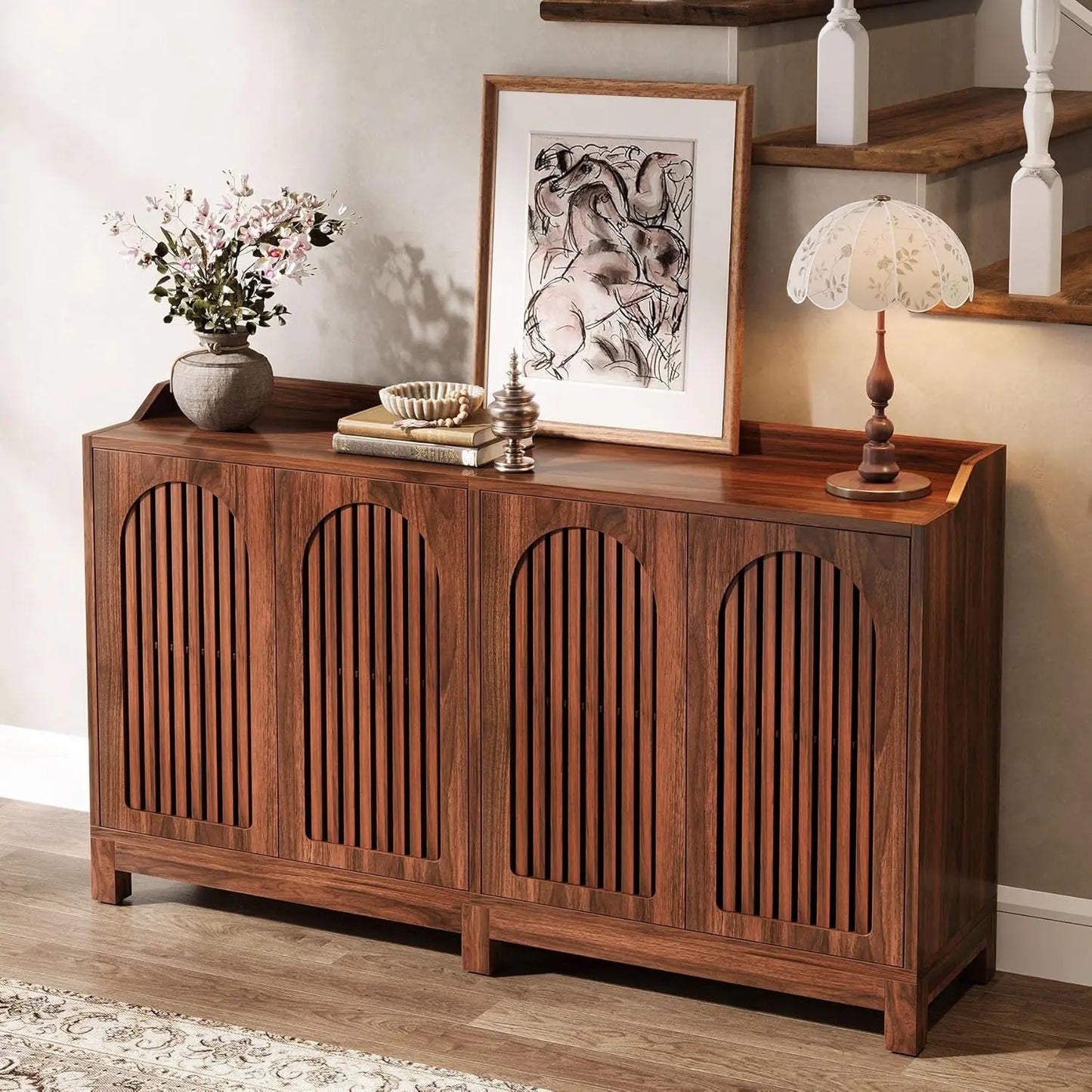 LITTLE TREE Buffet Cabinet With Storage Walnut Farmhouse Sideboard