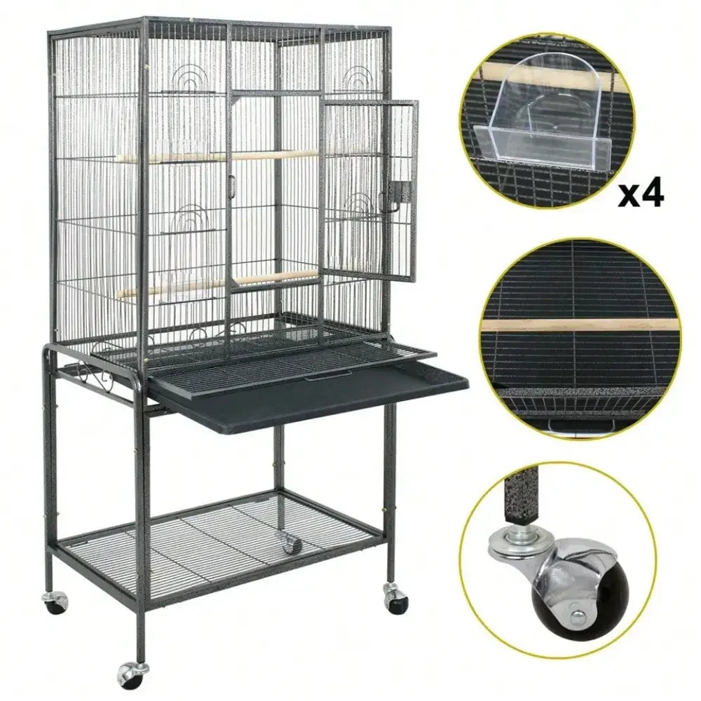 NONECN Durable Steel Bird Cage With Rolling Stand For Parrots