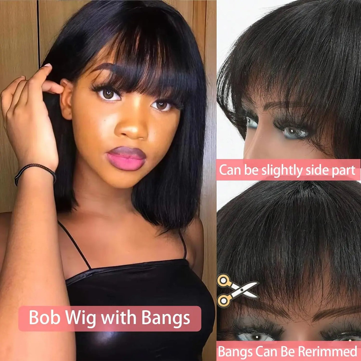 Lafino Straight Brazilian Remy Hair Lace Bob Wig With Bangs