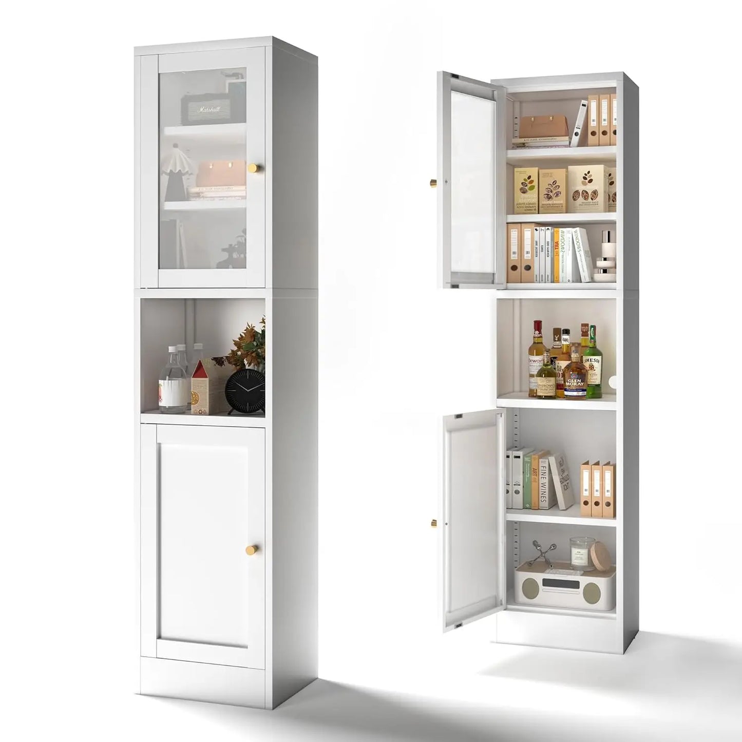 Metal Bathroom Storage Cabinet 6-Tier Freestanding Linen Tower With Doors