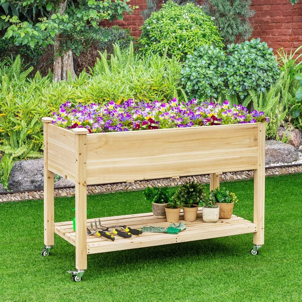 Raised Garden Bed On Wheels Wood Planter Box With Legs