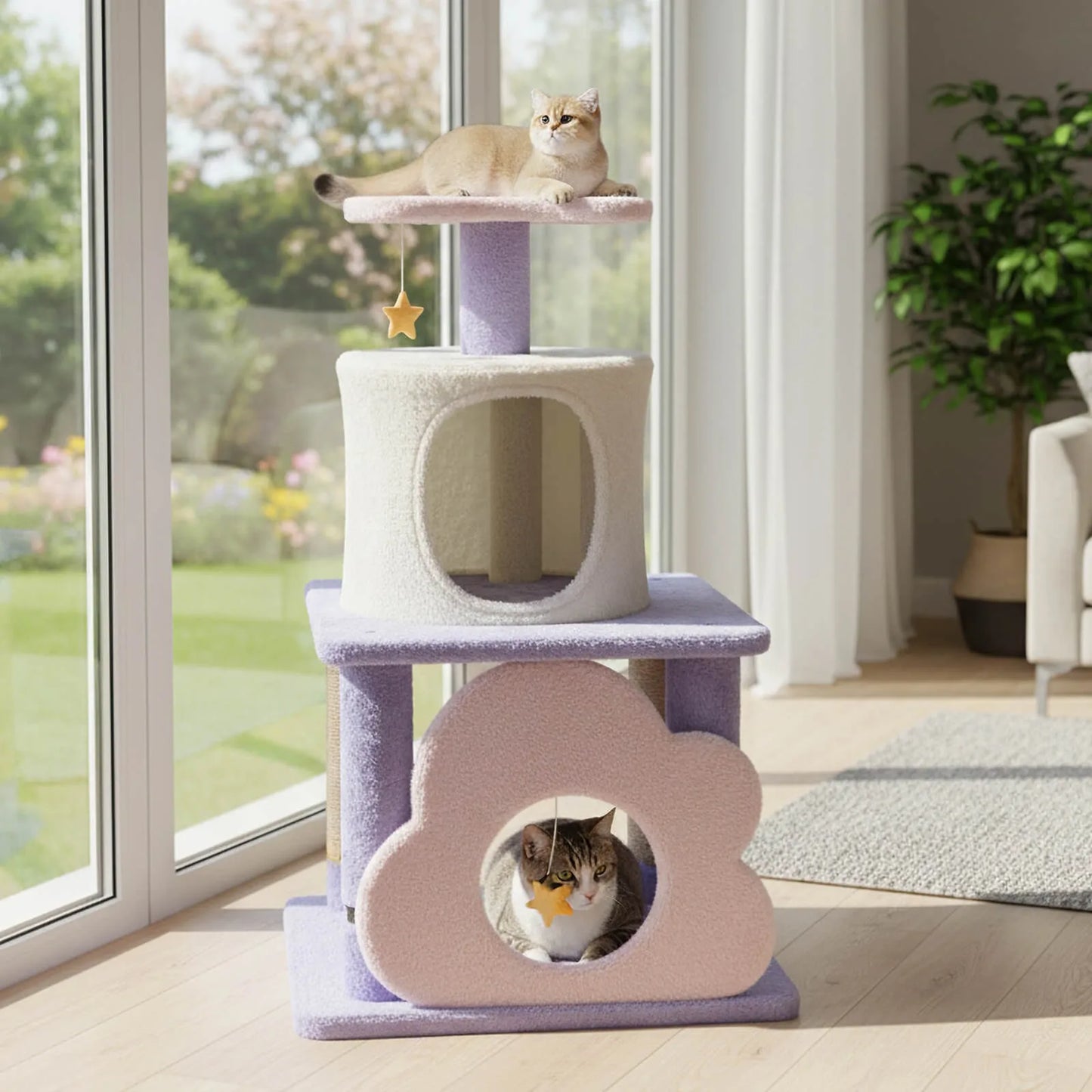 Cat Tree With Condo Scratching Post Hanging Toys Modern Design