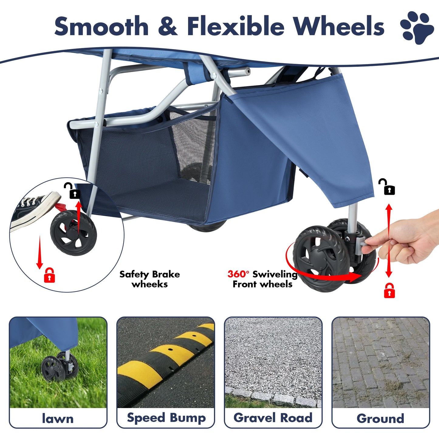 Three-Wheel Foldable Pet Stroller For Small Dogs And Cats