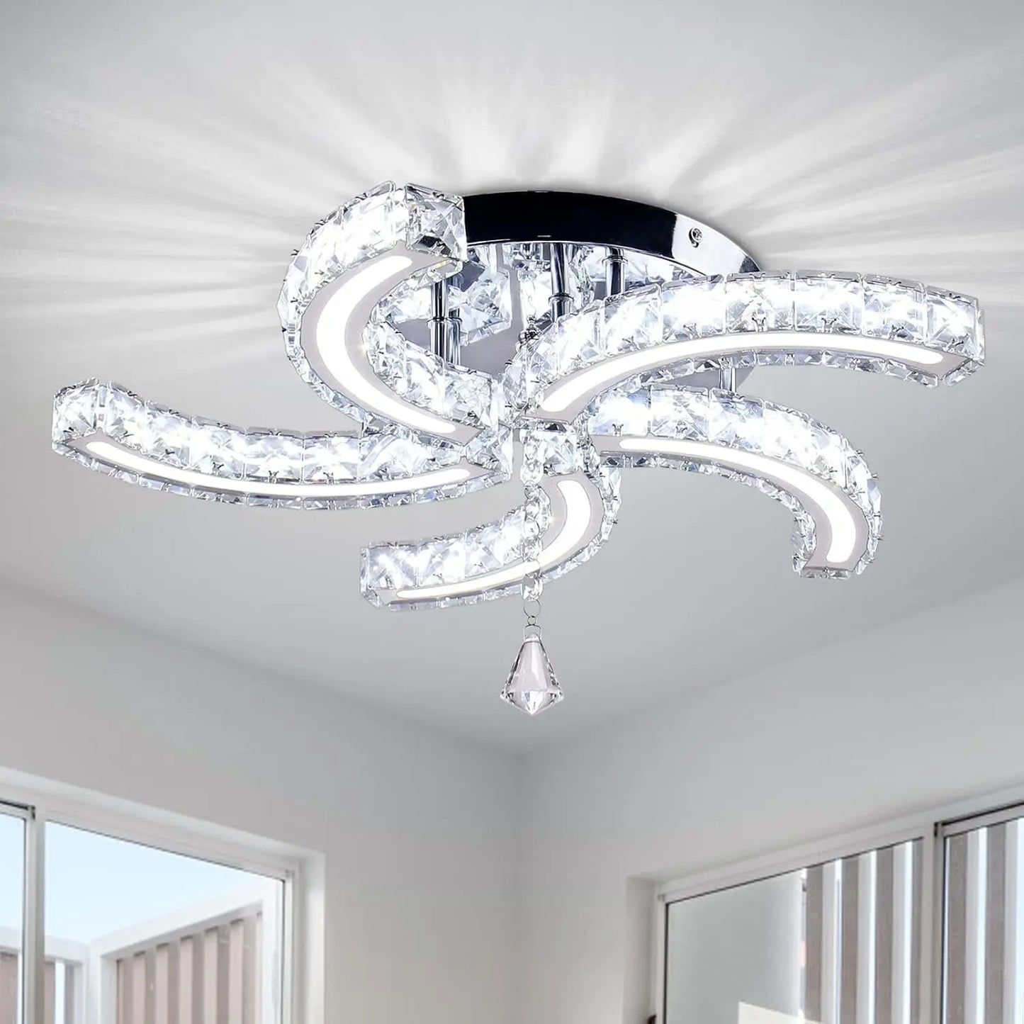 FRIXCHUR Modern Acrylic Crystal Chandeliers LED Ceiling Light Fixtures