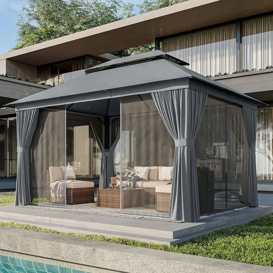 Outdoor Gazebo Shelter With Double Roofs For Patio