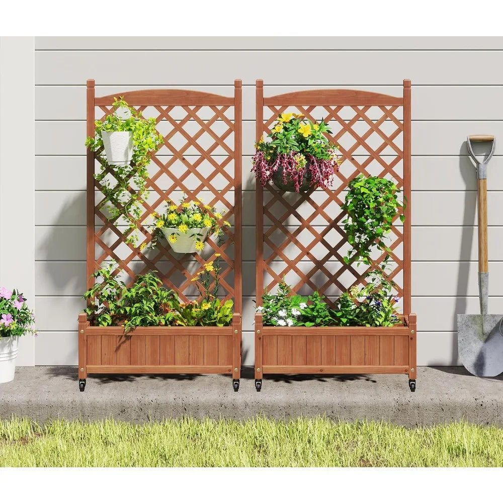 Raised Garden Bed With Trellis Twin Pack Outdoor Wood Planters