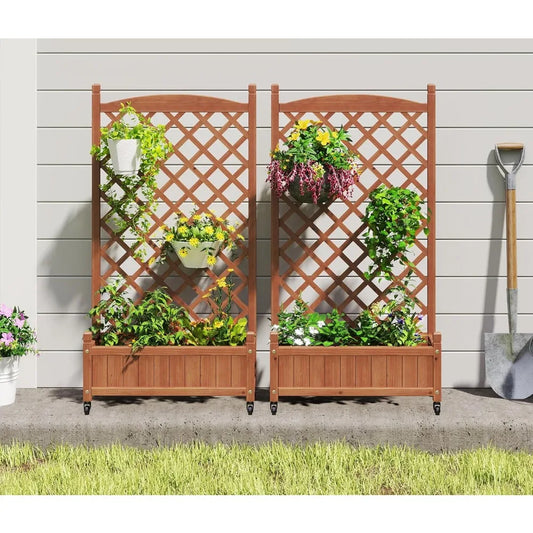 Raised Garden Bed With Trellis Twin Pack Outdoor Wood Planters