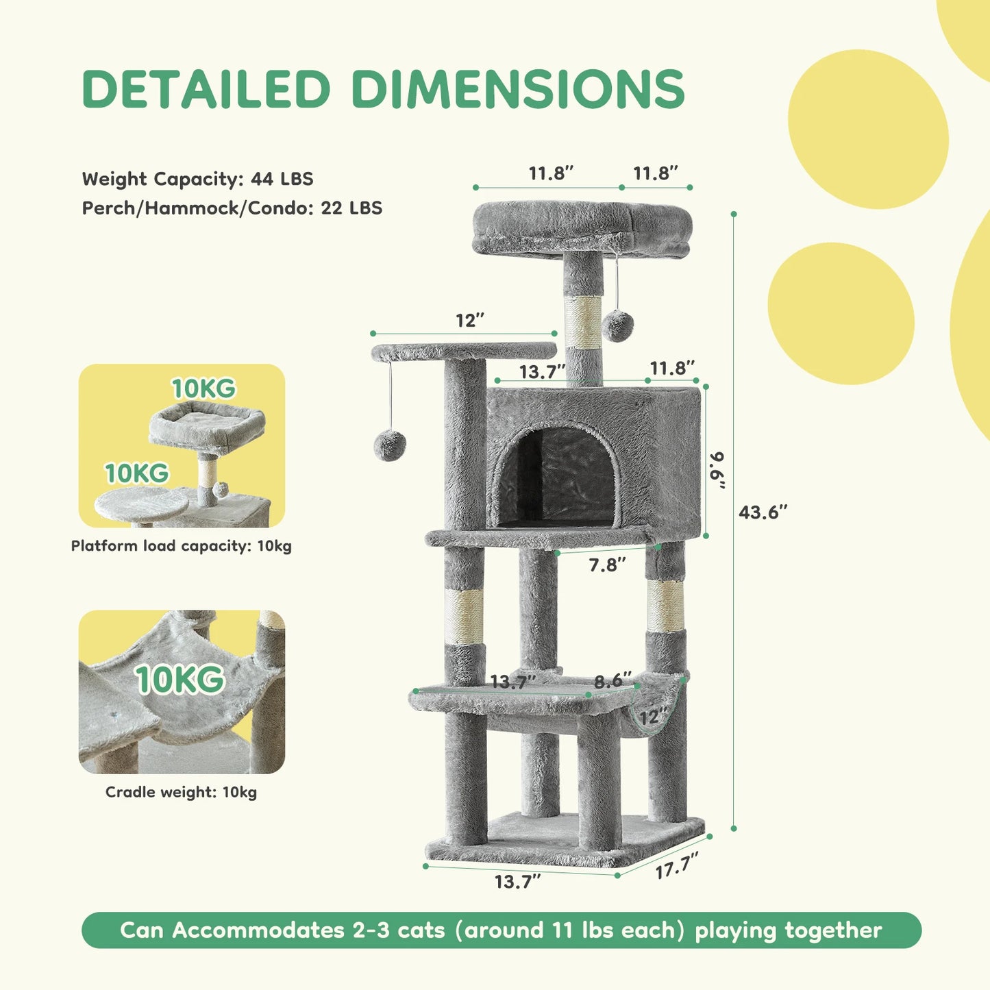 JHK Cat Tree Tower for MultiCat Homes with Sisal Posts