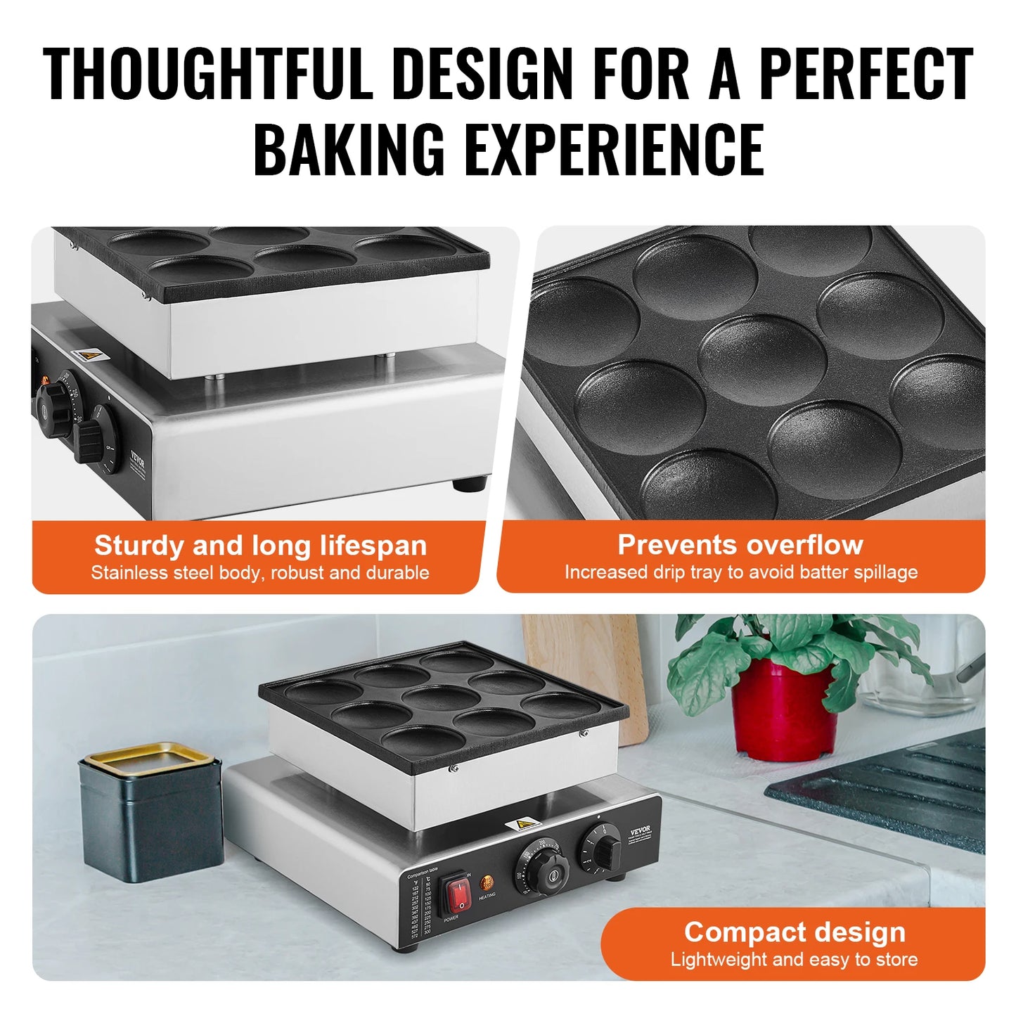 SucceBuy Dutch Pancake Maker Dorayaki Poffertjes Grill